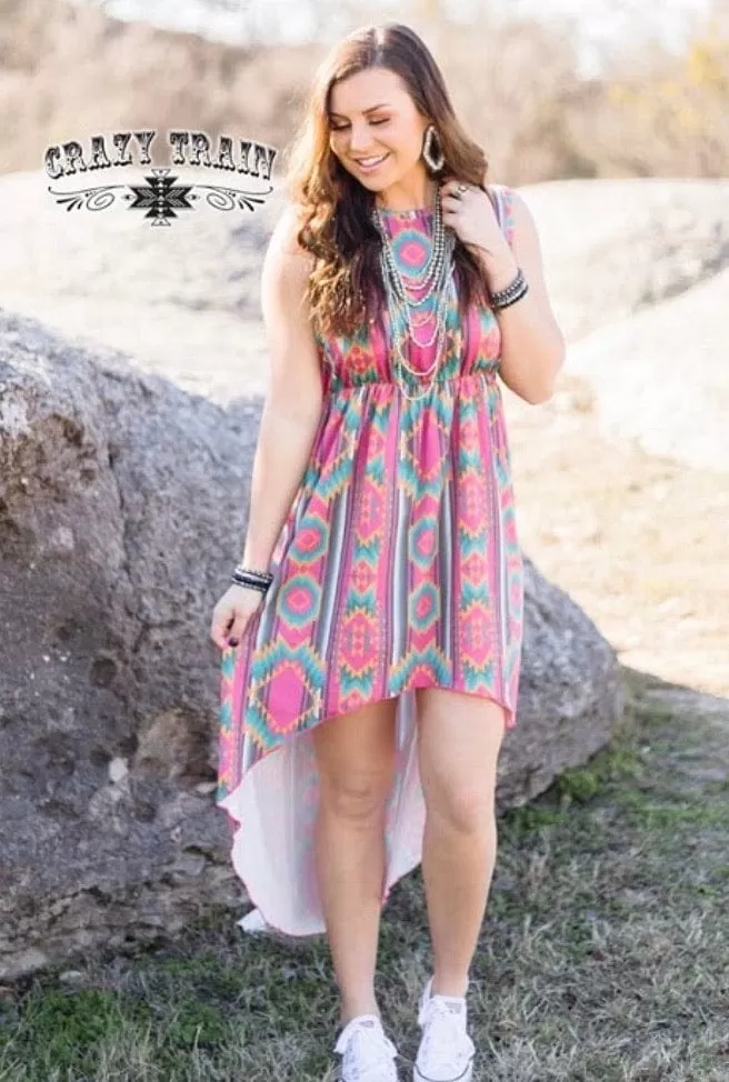 Pink aztec hi low tunic DRESS OR TOP