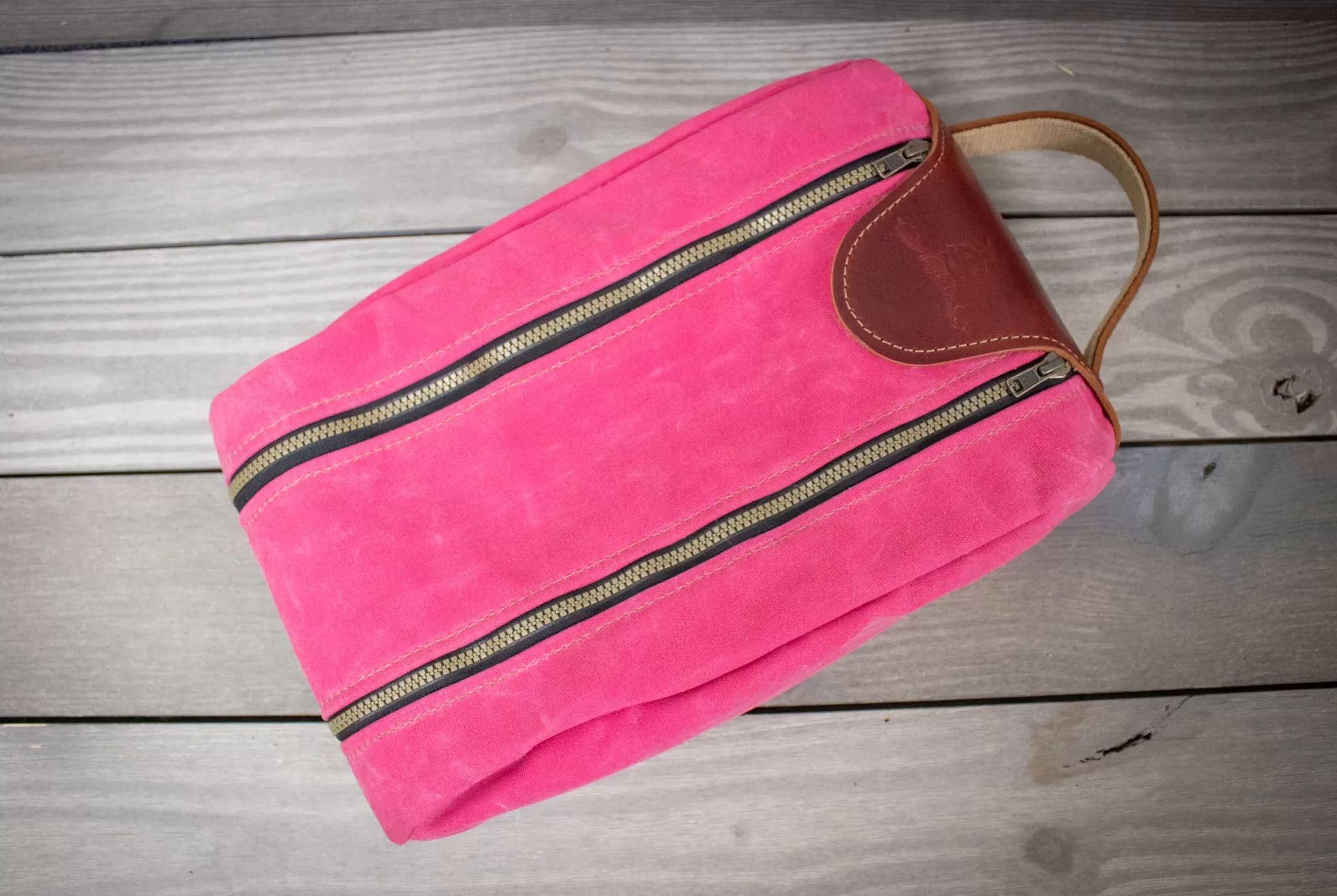 Pink Canvas and Burgundy Leather Golf Shoe Bag