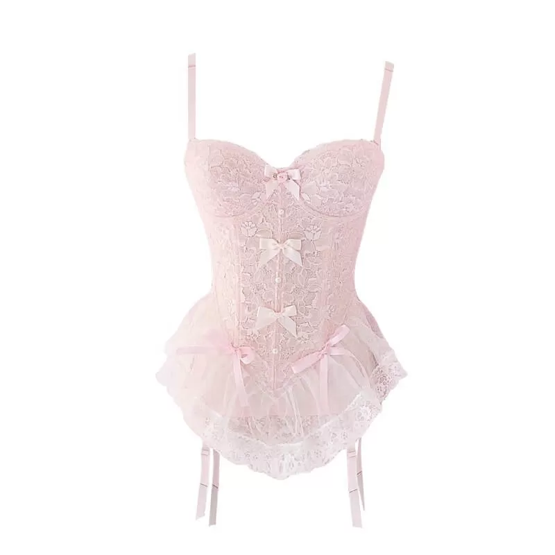 Pink lace bow girly croset BY3290