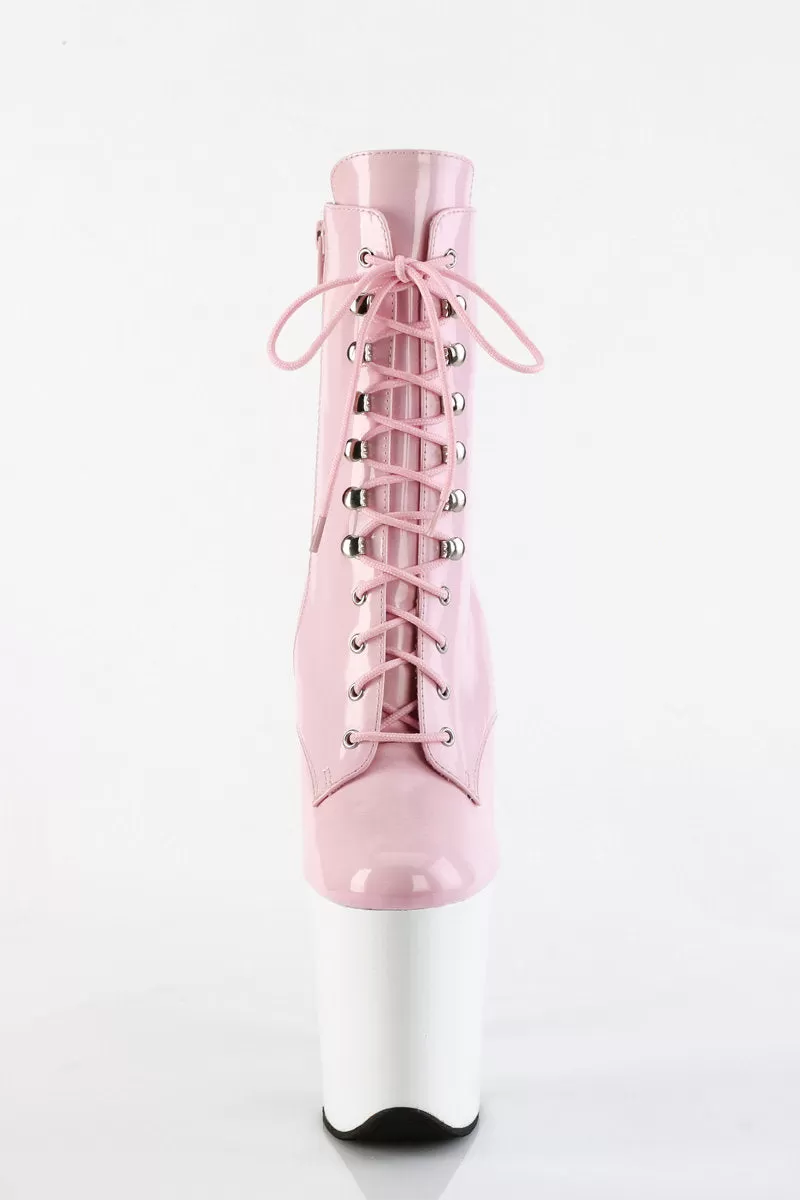 Pleaser USA Flamingo-1020 8inch Pleaser Boots - Patent Baby Pink/White