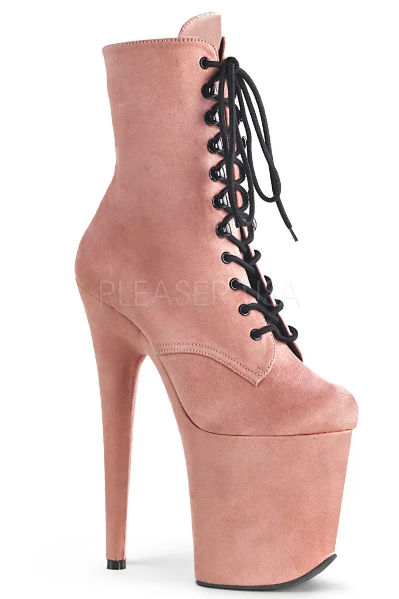 Pleaser USA Flamingo-1020FS Faux Suede 8inch Pleaser Boots - Baby Pink