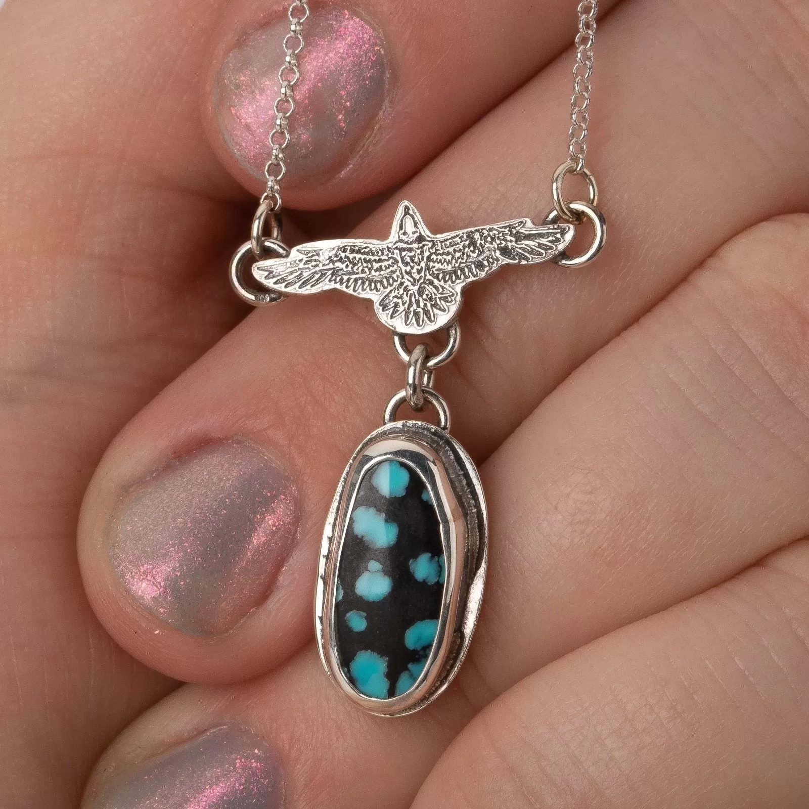 Raven Necklace With Cloud Mountain Turquoise