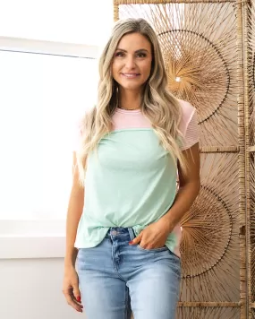 Robin Color Block Top - Pink and Mint