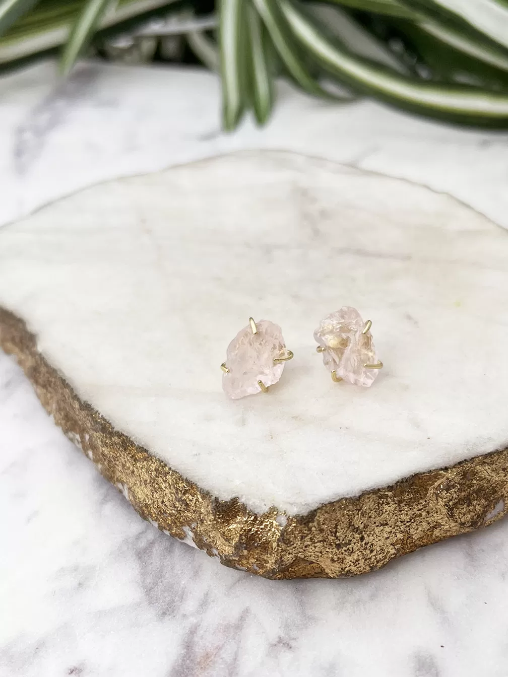 rose quartz crush earrings - gold vermeil