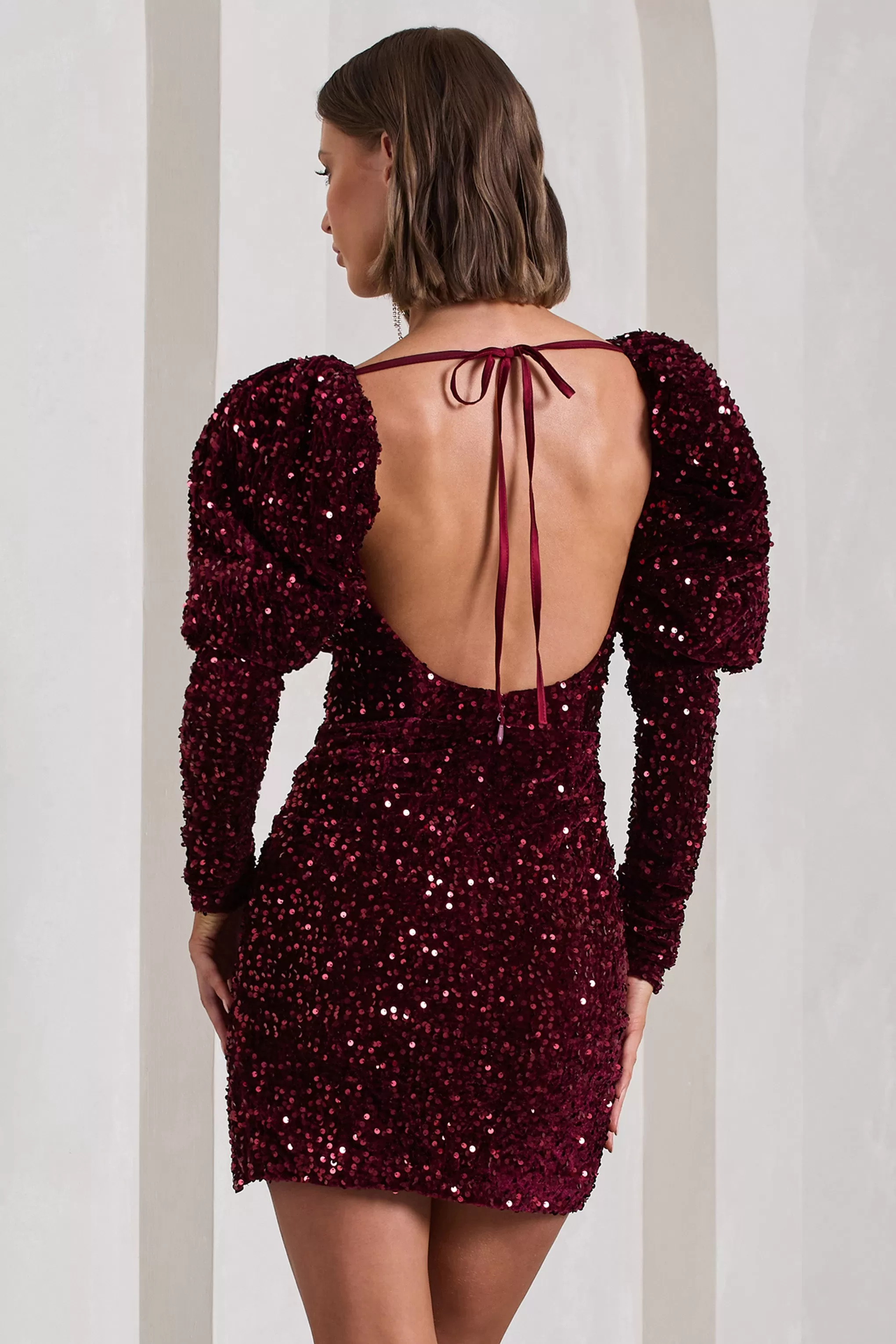 Shine Bright | Berry Sequin Mini Dress With Puff Sleeves