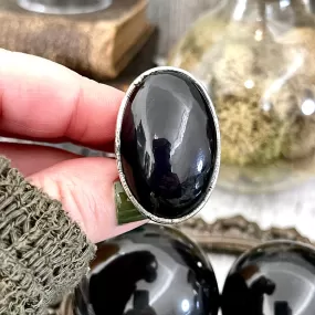 Size 8 Natural Black Rainbow Obsidian Ring in Fine Silver / Foxlark Collection - One of a Kind