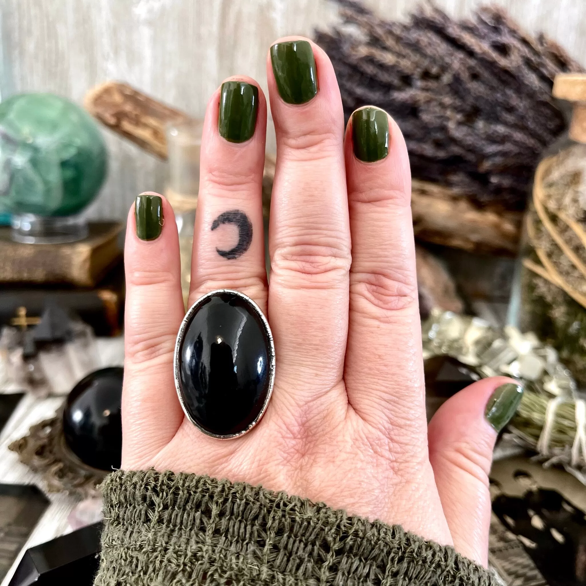 Size 8 Natural Black Rainbow Obsidian Ring in Fine Silver / Foxlark Collection - One of a Kind