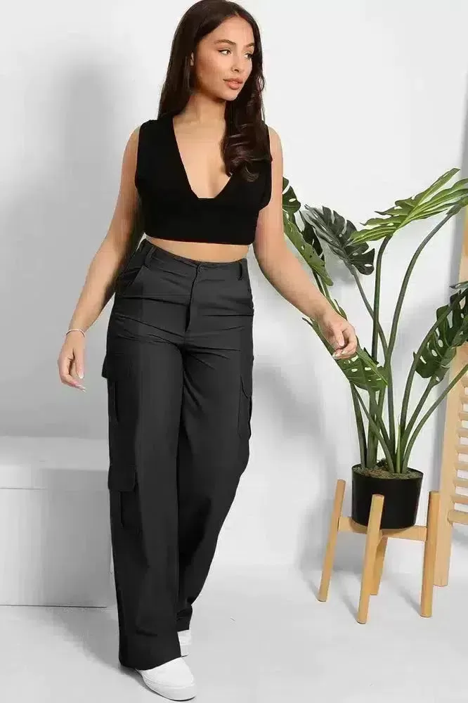 Skinny Fit Wide Leg Cargo Trousers