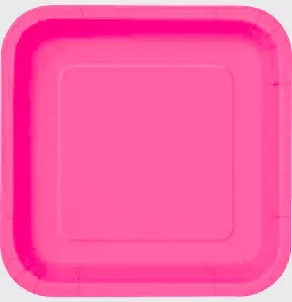 Square 7 Dessert Square Paper Plates - Hot Pink 12 Count