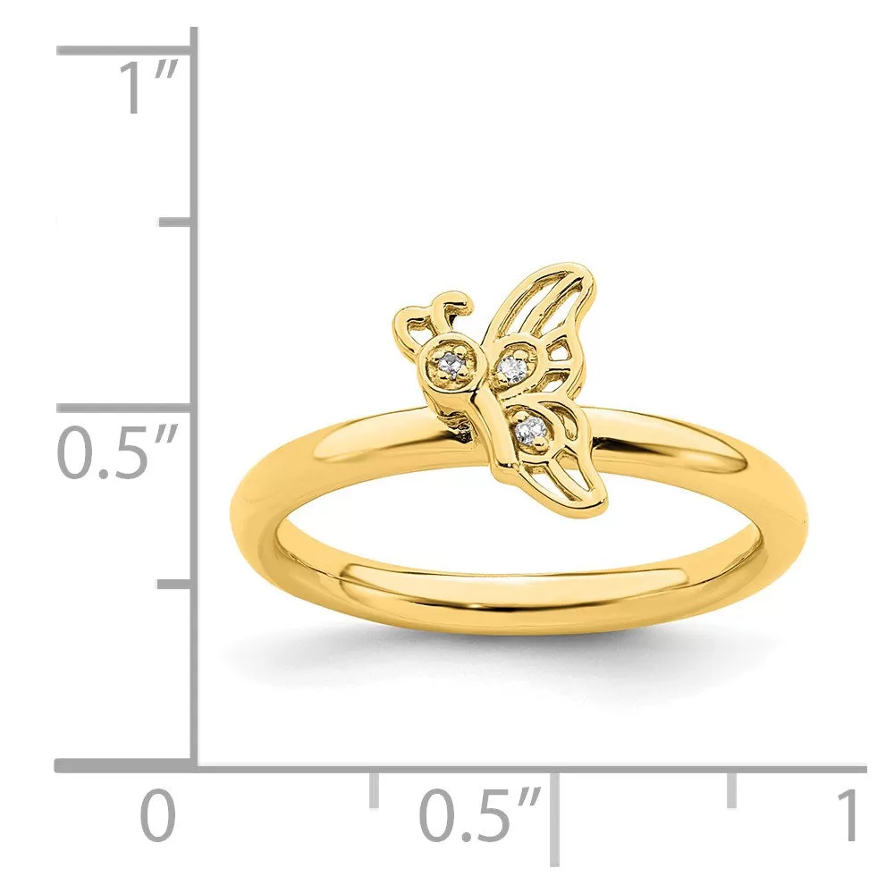 Stackable Expressions Gold-Plated Butterfly w/ Diamond Ring in Sterling Silver