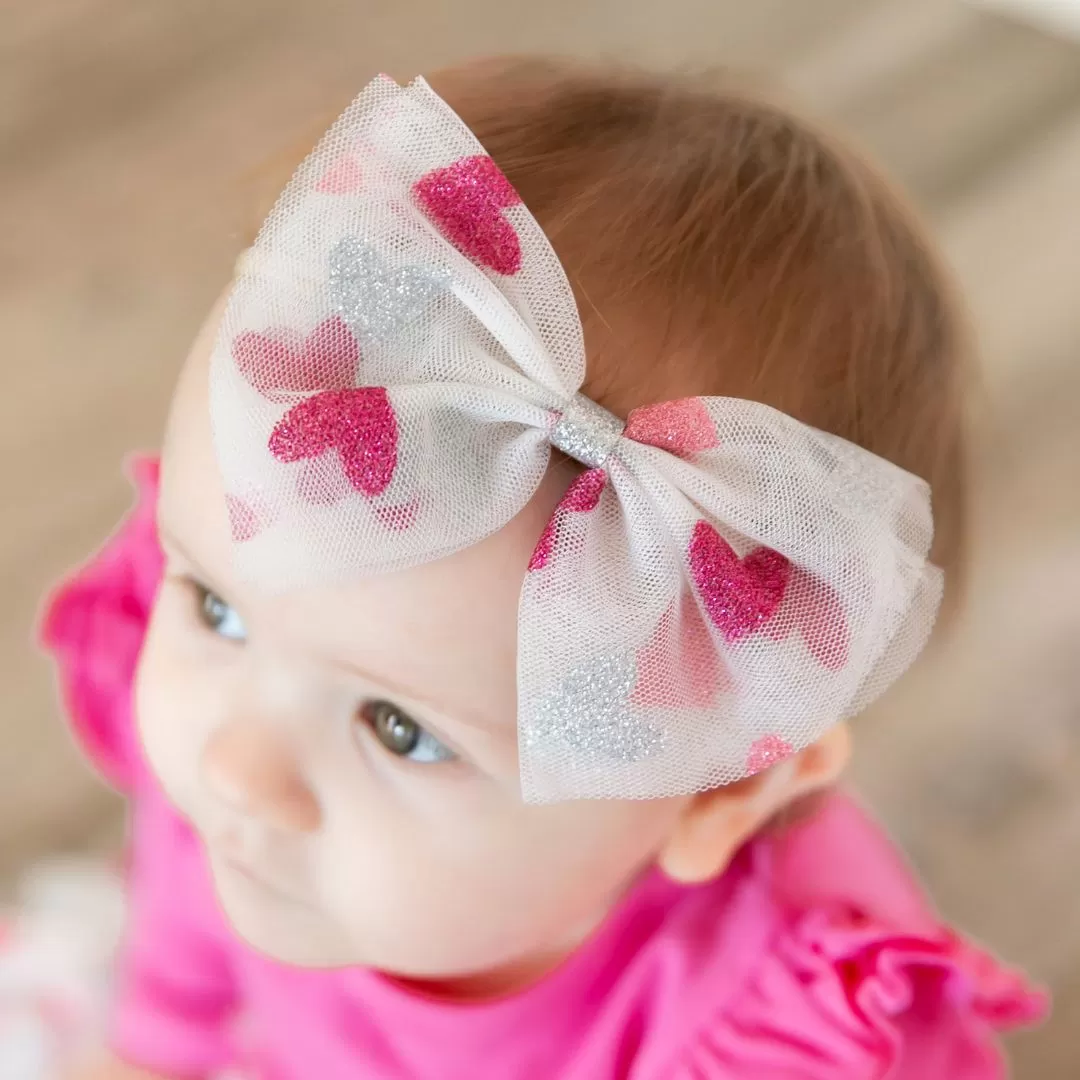 Sweet Wink Glitter Heart Valentine's Day Tulle Baby Headband