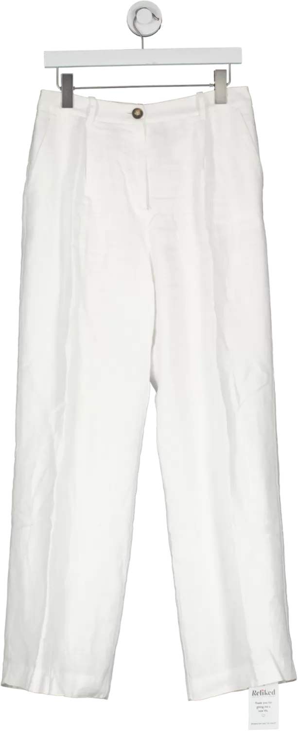 The White Company White Linen Tailored Wide Leg Trousers UK 10