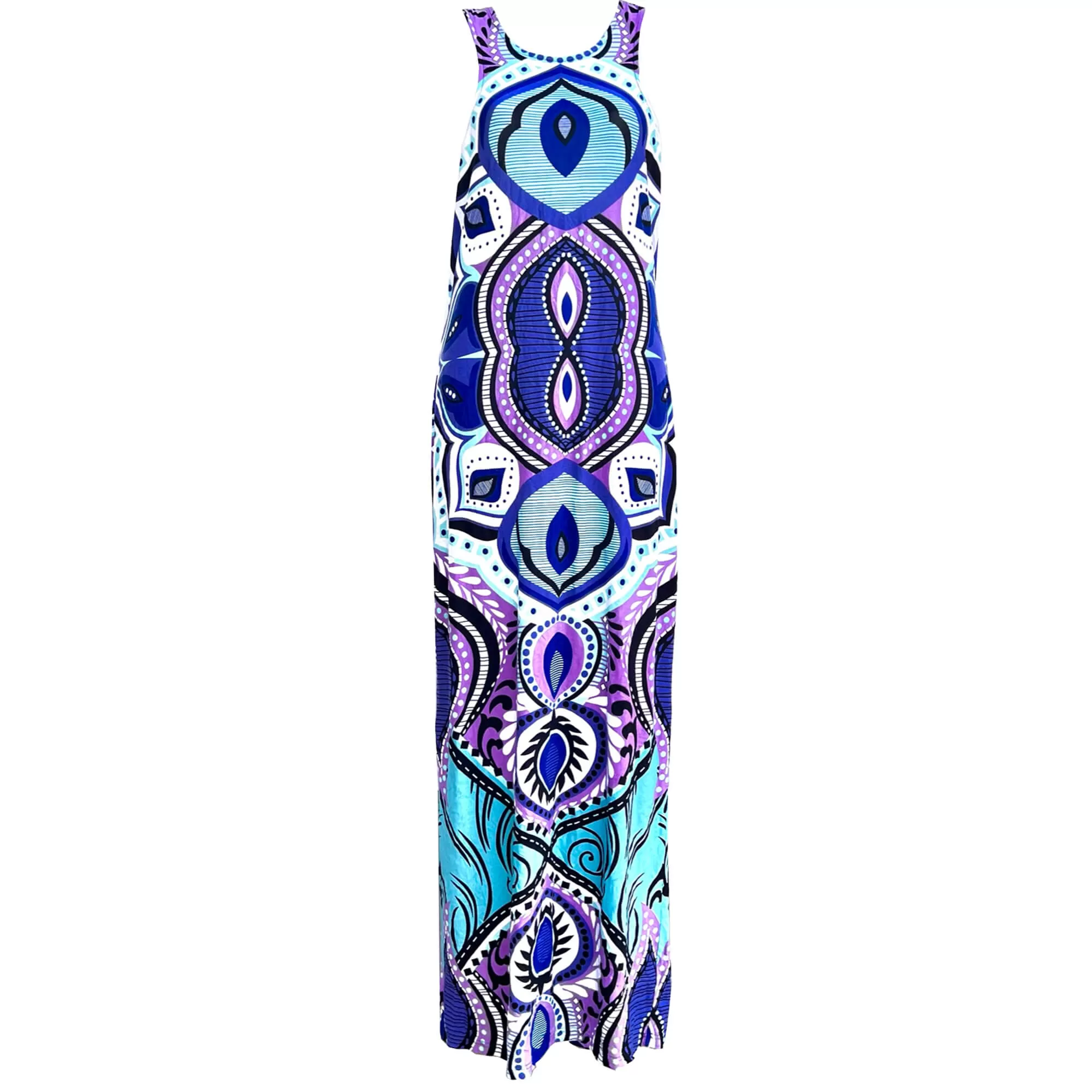 Venus Blue Maxi Dress, Size L - Keyhole, Sleeveless