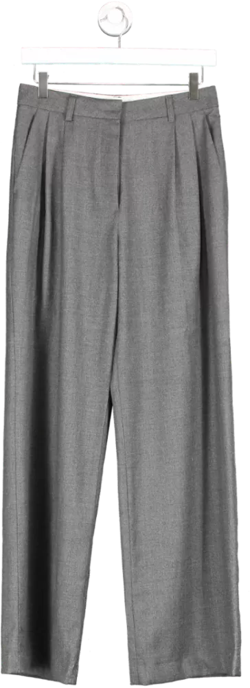 View Y Grey Wool Wide Leg Trousers UK S