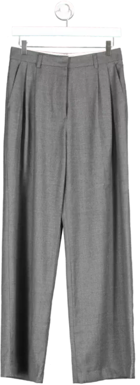 View Y Grey Wool Wide Leg Trousers UK S