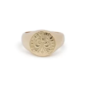 Vintage Torrini 14K Yellow Gold Fiorino Florentine Chevaglier Cocktail Signet Ring