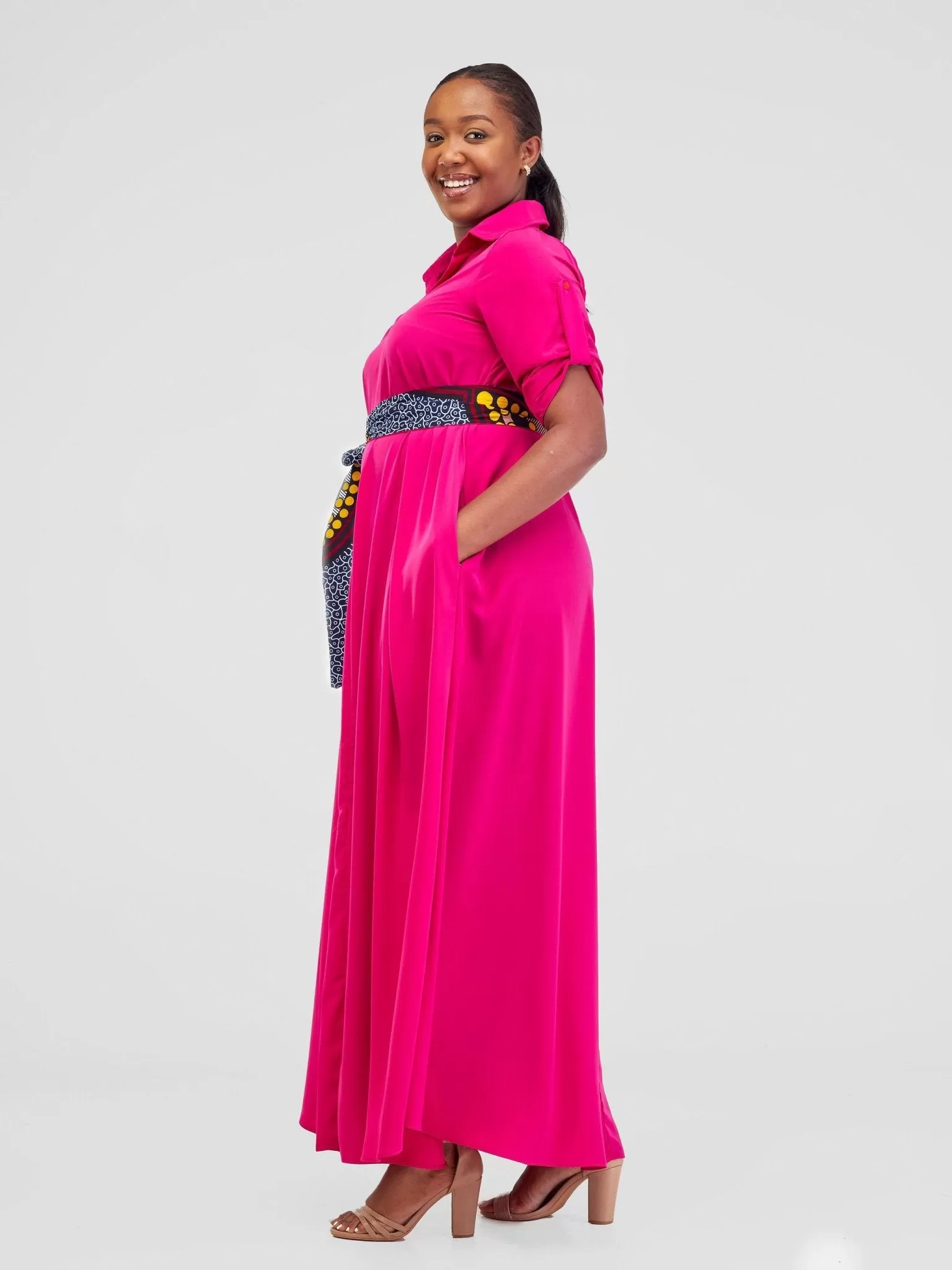 Vivo Yumi Maxi Shirt Dress - Hot Pink