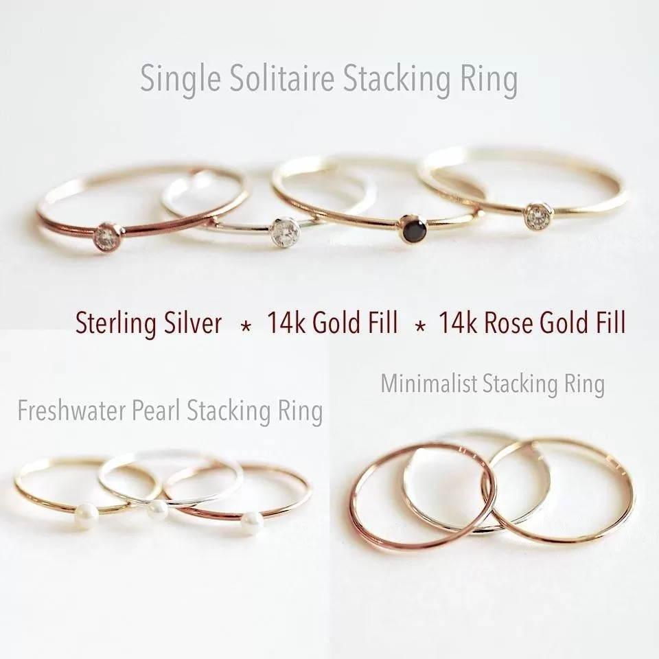 Wholesale Stacking Rings, Gold Filled, 925 Sterling Silver, Rose Gold Filled Rings, Pearl Ring, Minimalist, Thin Band, Stacking, Solitaire Rings