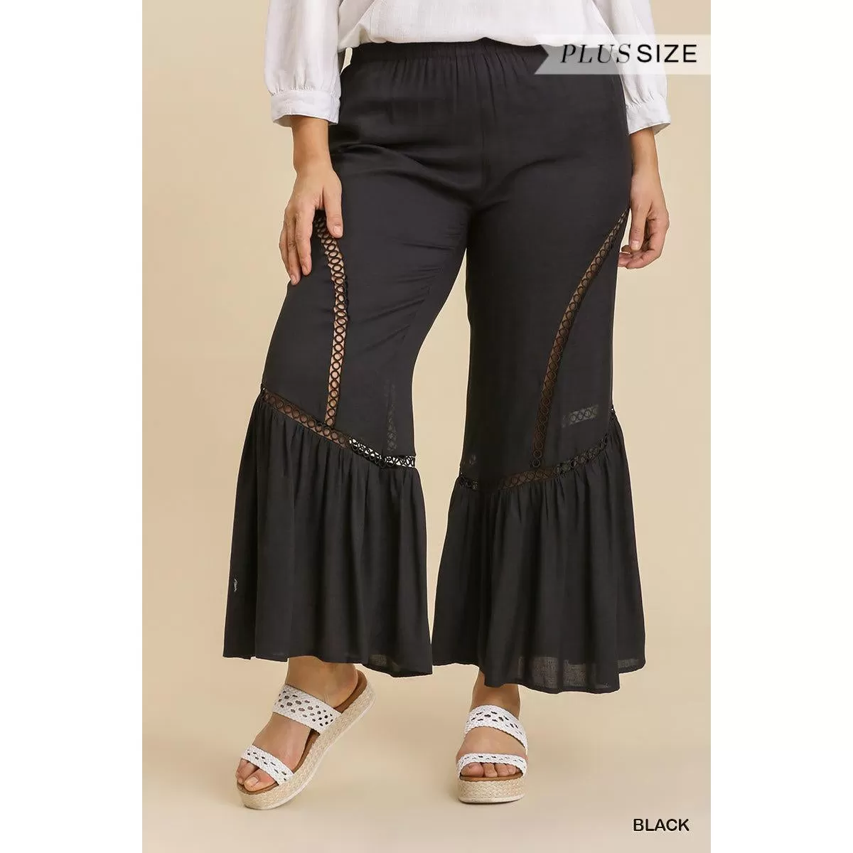 Wide Leg Elastic Waist Lace Tape Pants