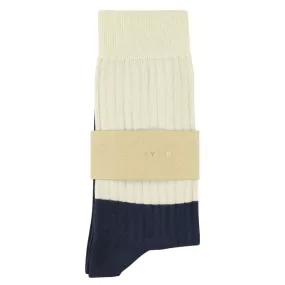 Women Block Socks - Ecru / Navy