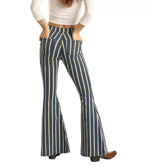 Women's Rock & Roll High Rise Striped Bargain Bell Jean