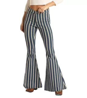 Women's Rock & Roll High Rise Striped Bargain Bell Jean